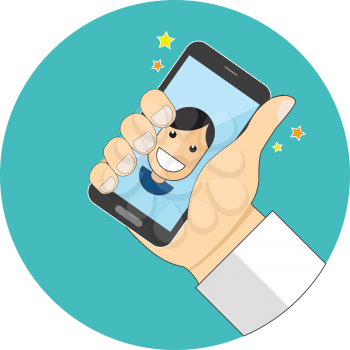 Power of selfie concept. Flat design. Icon in turquoise circle on white background