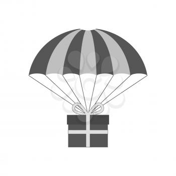 Giftbox on parachute icon, bonus concept. Symbol in trendy flat style isolated on white background. Illustration element for your web site design, logo, app, UI.
