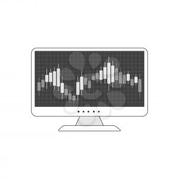 Computer with candle stick graph chart icon. Stock exchange trading concept. Symbol in trendy flat style isolated on white background. Illustration element for your web site design, logo, app, UI.