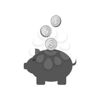 Piggy bank and coins icon. Money savings concept. Symbol in trendy flat style isolated on white background. Illustration element for your web site design, logo, app, UI.
