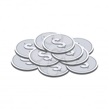 Silver coins symbol. Flat Isometric Icon or Logo. 3D Style Pictogram for Web Design, UI, Mobile App, Infographic. Vector Illustration on white background.