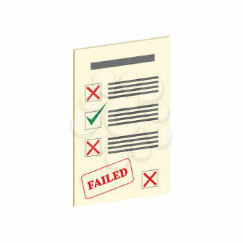 Exam Fail symbol. Flat Isometric Icon or Logo. 3D Style Pictogram for Web Design, UI, Mobile App, Infographic. Vector Illustration on white background.
