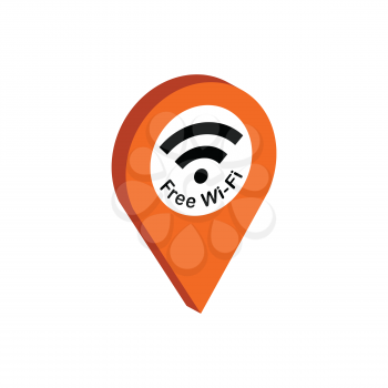 Map Pointer with Wi-Fi symbol. Flat Isometric Icon or Logo. 3D Style Pictogram for Web Design, UI, Mobile App, Infographic. Vector Illustration on white background.
