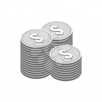 Stacks of Silver Coins symbol. Flat Isometric Icon or Logo. 3D Style Pictogram for Web Design, UI, Mobile App, Infographic. Vector Illustration on white background.