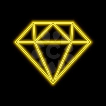 Diamond, gem, jewel neon sign. Bright glowing symbol on a black background. Neon style icon. 