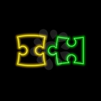 Matching puzzle neon sign. Bright glowing symbol on a black background. Neon style icon. 