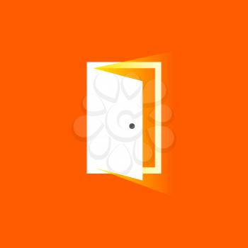 Open door icon in trendy flat style. Symbol for website design, logo, app, UI. Isolated on orange background.
