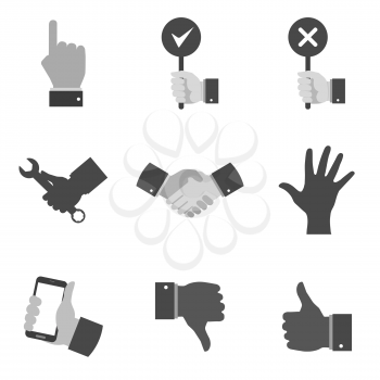 Set of gray hand icons and symbols in trendy flat style isolated on white background. Vector illustration elements for your web site design, logo, app, UI.