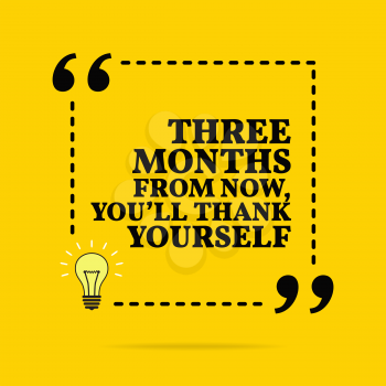 Inspirational motivational quote. Three months from now, you'll thank yourself. Vector simple design. Black text over yellow background 