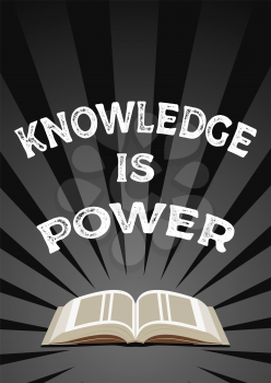 Knowledge is power poster. Educational, book reading concept. Over sunburst background