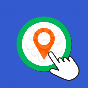 Map pointer icon. Location, destination concept. Hand Mouse Cursor Clicks the Button. Pointer Push Press