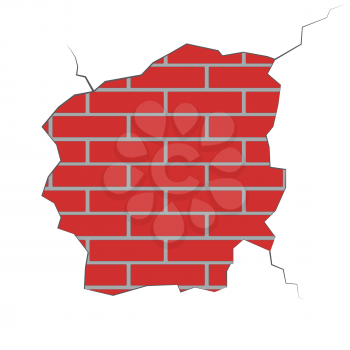 Illustration of a brick wall with a broken plaster