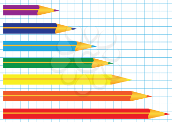 Illustration of of colored pencils of different lengths on a plaid background