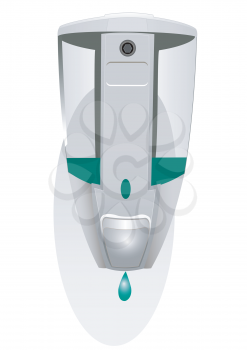 Dispenser for liquid soap on a white background with a soap drop