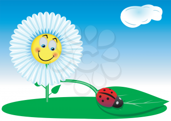 Illustration funny a flower and a ladybird