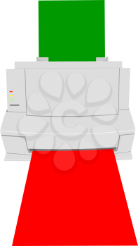 Illustration of the old printer with a paper of green and red colour