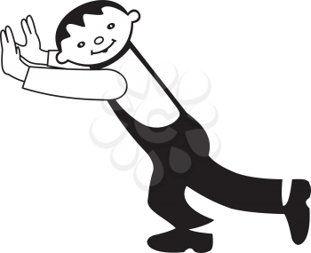 Illustration of a cartoon man pushing on a white background