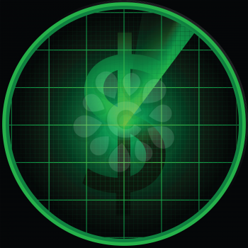 Illustration of a radar screen with dollar symbol