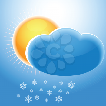 Illustration of the sun, clouds and snowflakes