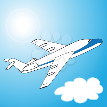 Illustration an airplane flying in the clouds