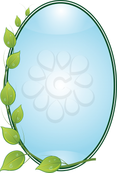 Illustration curly branches of plants with leaves and drops in a oval frame