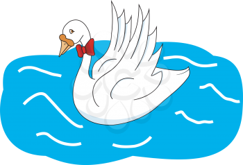 Illustration of the little cartoon white swan with red bow