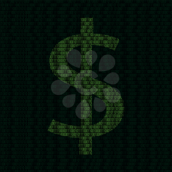 Illustration of silhouette of dollar symbol from binary digits