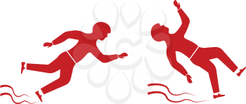 Illustration of a red slipped man silhouette sign on a white background