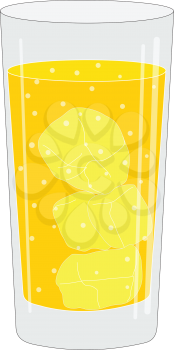 Illustration of a glass with a drink and ice cubes and a fruit slice
