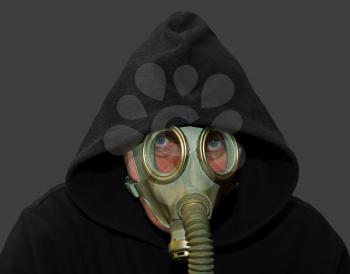 Man in gas mask isolated on gray background
