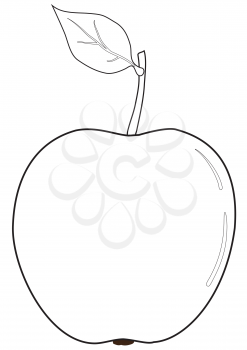 Illustration of the outline of an apple with a leaf