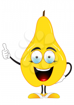 Illustration of a yellow pear says super on a white background