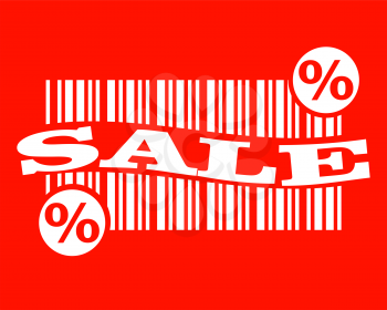 white barcode on red backdrop with sale text and percent sign