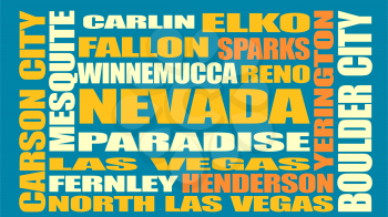 Image relative to USA travel. Nevada cities and places names cloud.