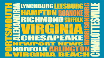 Image relative to USA travel. Virginia cities and places names cloud. 