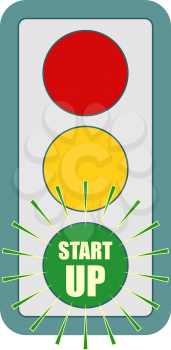 Traffic lights symbol. Start up text on green color. Flashing green. Motivation text