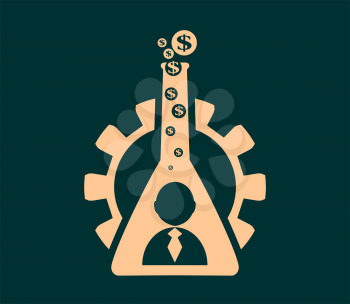 Business model metaphor. Gear and business icon in laboratory glass. Business chemistry. Dollar sign vapour