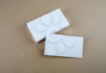 Blank business cards. Template for branding identity. Top view.