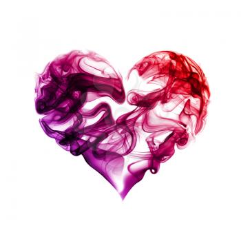 Abstract red heart from smoke on white background.