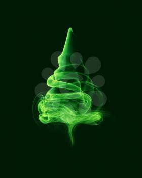 Abstract Christmas Tree of Smoke  on a green background.