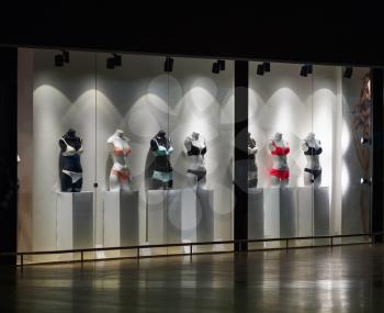 Fashion concept. Photo of female mannequins showing underwear in the shop.