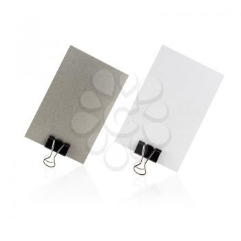Two blank business card isolated on white background. Template for branding identity. Clipping path.