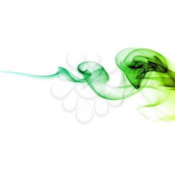 Abstract bright green smoke on a white background.