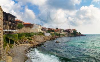 Sozopol, Bulgaria - September 03, 2014: Coastline in the old town Sozopol at Black Sea coast, Bulgaria. Old town Sozopol was founded in the 7th century BC. Today it is one of the major seaside resorts