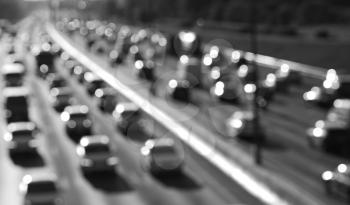 Black and white highway car traffic bokeh background