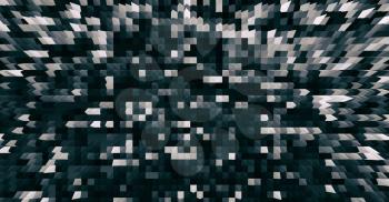 Horizontal wide black and white 3d cubes and spikes abstraction background backdrop