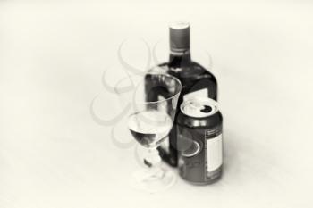 Horizontal black and white sepia liqueur bokeh background