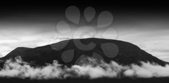 Horizontal black and white mountain landscape with cloudscape background hd