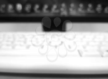 Desktop icons on monitor with keyboard bokeh background hd