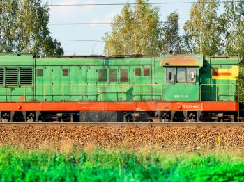 Russian train diesel locomotive transport background